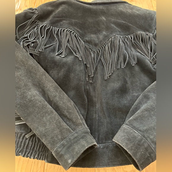 Wilson’s Vintage Fringe Bomber Jacket Small Black Suede Zipper Front - Picture 8 of 11